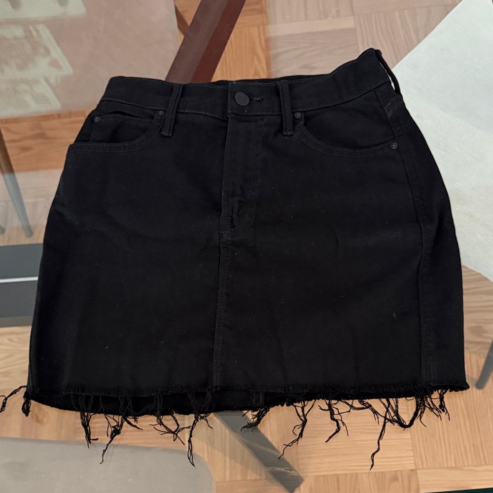 MOTHER Black Frayed Hem Mini Skirt